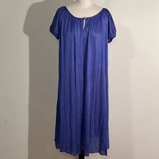 Vtg ILGWU Union USA Made Blue Nylon A-Line Mid Length Sweep Nightgown FITS ALL