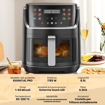 Friggitrice Ad Aria ESSENTIAL PRO 8,5L | Display Touch A Colori, 12 Programmi | Senza Olio, 1785W Potenza - Foto 3