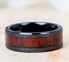 Tungsten Ring Mahogany Wood Inlay Pipe Shape Mens Ring Mens Engagement Band