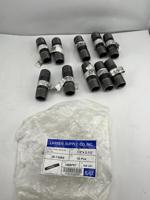 Pack Of 10 Larsen 26-1406S 1/2'' Male Pipe Thread x 2-1/2'' Long Black Pipe Nipple
