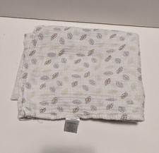 Chick Pea Muslin White Baby Blanket Brown Tan Grey Fall Leaves 36x40 EUC