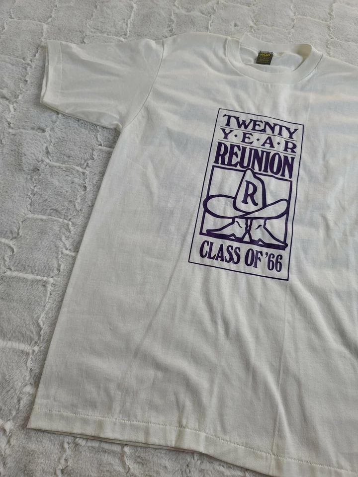 Camisa ponto único vintage 86 Jerzees by Russell tamanho M 20 anos classe reunião de 66 - Imagem 3 de 4