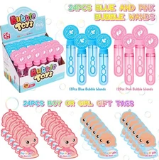 24 Pcs Gender Reveal Bubble Wands Party Favors Party Supplies w/Gift Tags, New