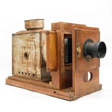Antique Wooden Magic Lantern Projector with Brass Lens  Intact Optics
