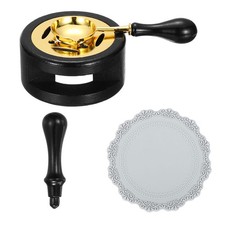Wax Stamp Seal Kit Sealing Warmer Melting Spoon Pad Handle, Black/Gray