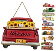 Interchangeable Welcome Sign for Front Door Red Farmhouse Truck Country Rustic
