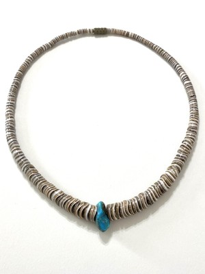 VINTAGE Shell Turquoise Graduated Navajo Necklace Native American Heishi