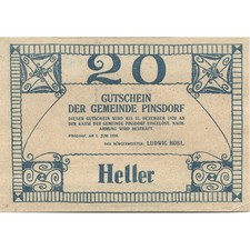 [#282812] Banknote, Austria, Pinsdorf, 20 Heller, ferme, 1920 UNC(63) Mehl:FS 75