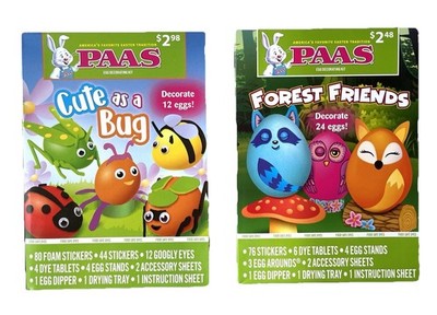 PAAS Easter Egg Decorating Kits Forest Friends & Cute As A Bug 24 Eggs Brand New