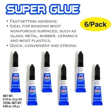 Bazic Super Glue 6-Pack Clear Fast-Dry for Craft, Fabric, Plastic & Repairs