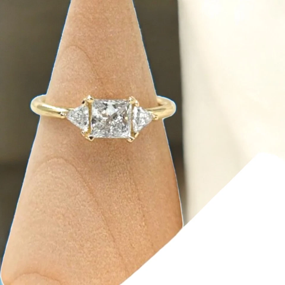 IGI Certified Lab Grown Diamond Wedding Ring 1.20 Ct Princess 14k Yellow Gold - Image 3 of 4