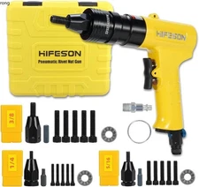 HIFESON Pneumatic Rivet Nut Gun w 1/4&5/16&3/8 Self-Locking Head Gun(500 R.P.M)