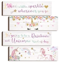 Yulejo Unicorn Wall Art Set for Girls' Room Decor Pack Of 4pcs