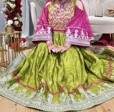 Luxury Afghan Bridal Dress Green and pink dress