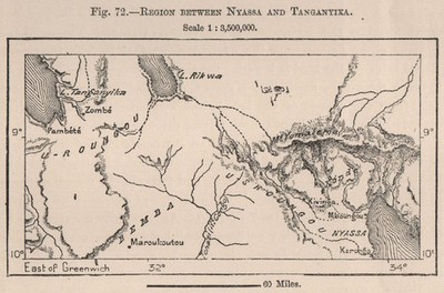 Region zwischen Malawisee/Nyasa-Tanganjika.Sambia Tansania Ostafrika 1885 Karte