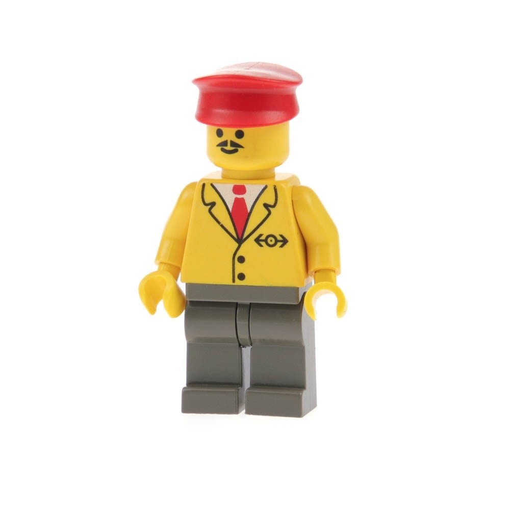1X Lego Minifigure Train Railway Employee No. 5 Jacket Hat Red 4556 TRN061