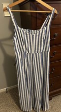 NWT Old Navy Linen Blend Midi Dress Size M Blue-White Stripes Classic Coastal