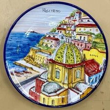 Vietri Pottery 10’’ Plate With Positano Scenery.Made/painted by hand in Italy