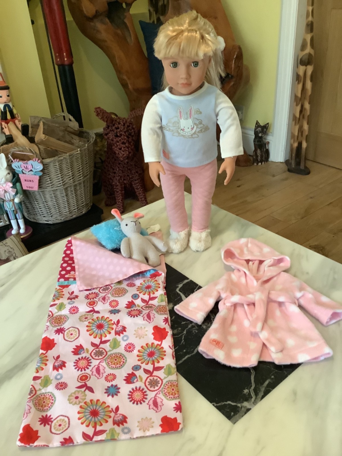 Our Generation Bedtime doll Jovie with Sleeping bag,dressing gown & rabbit &ldquo;VGC&rdquo;