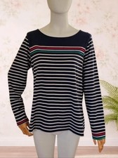 Boden Women’s Navy & White Striped Boat Neck Top with Colour Stripe UK 14/16