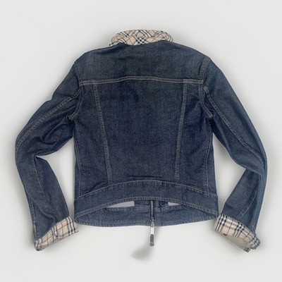 BURBERRY London Denim Jacket Sz 2 S Blue Nova Check Zip Moto