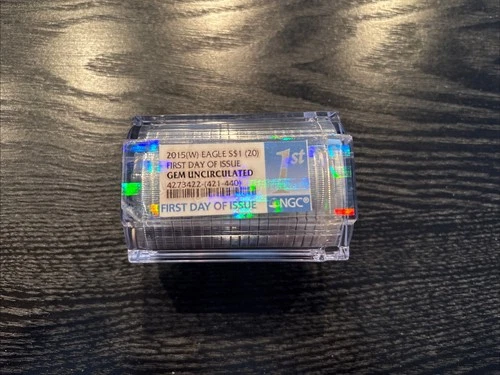 * 2015 W Silver Eagle GEM UNCIRCULATED NGC Roll of 20 $1 FIRST DAY OF ISSUE