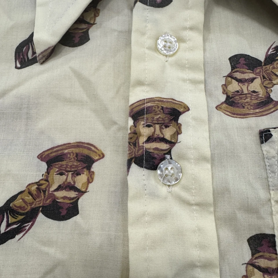 Vintage Double-It Youngbloods Shirt Mens 16.5 Beige Graphic Long Sleeve 70s USA - Image 4 of 4