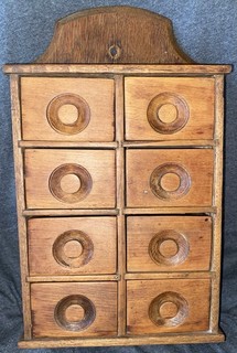 Antique Wooden 8 Drawer Spice Cabinet Apothecary Hanging Wall Shelf 18x11x5”