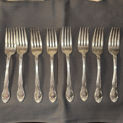 (8) Gorham New Elegance Silverplate Salad Forks