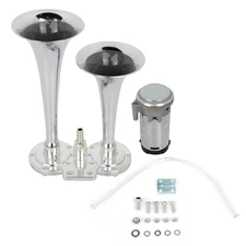 Dual Trumpet Compact Train Air Horn Kit 12v Car Truck Chrome 135dB LOUD 12 volt