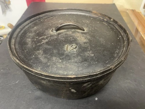 VTG Lodge Large Cast Iron Dutch Oven Pot 12 C O D & Lid 12 Inch 3 Leg USA Made
