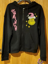 NWT Junior's The Grinch Dr. Seuss Graphic Zip Up Hoodie sz XL Black -5498
