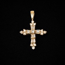 14k Gelbgold Diamant Kreuz Anhänger 1" Zoll lang 1,32 Gramm