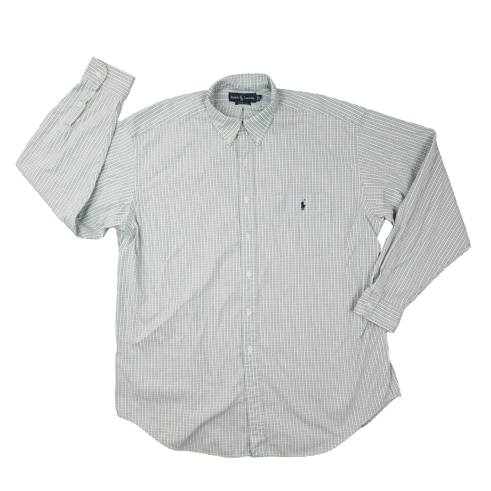 Ralph Lauren The Big Shirt Button Up Men's Large White Plaid Long Sleeve Preppy