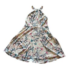 Express Womens Floral Halter Fit and Flare Dress Cream Pink Blue 8 Sleeveless