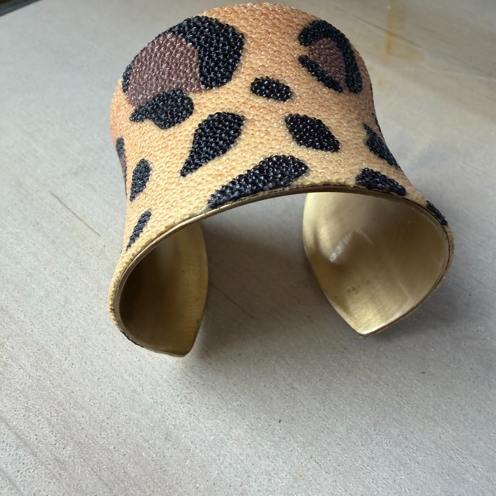 Rustic Cuff Leopard Print Bangle Cuff Bracelet Te… - image 3