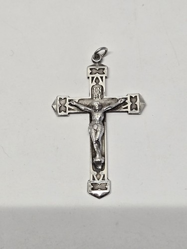 Vintage Art Deco Sterling Silver Crucifix Cross Pendant 2" Long