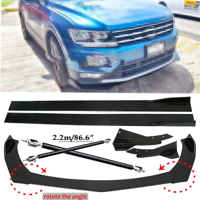 For VW Tiguan S Sport 09-22 Front Bumper Lip Spoiler Side Skirt Body Kit Glossy