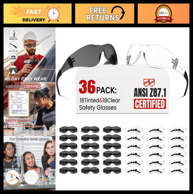 36 Pack Safety Glasses - Clear & Sunglasses, Scratch Resistant Eye Protection fo