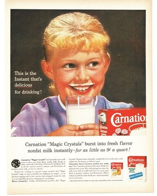 1960 Carnation Instant Milk Vintage Ad Girl Milk Mustache Retro Kitchen Decor