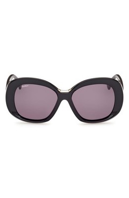 New Max Mara Women Edna 55mm Round Sunglasses Authentic Shiny Black / Smoke
