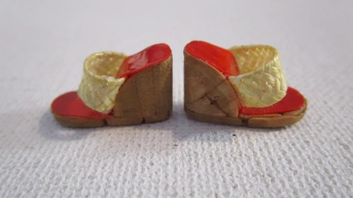 Vintage Barbie #967 Picnic Set Shoes ~ Straw & Red Cork Bottom Wedge Sandals