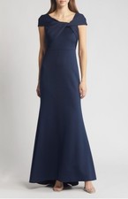 New Eliza J Women's Size 10 Wrap Neckline Scuba Crepe Gown Navy