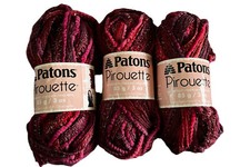 Lot of 3 skeins Patons Pirouette Ruffle/Chenille Edge/Mesh yarn deep wine shimm