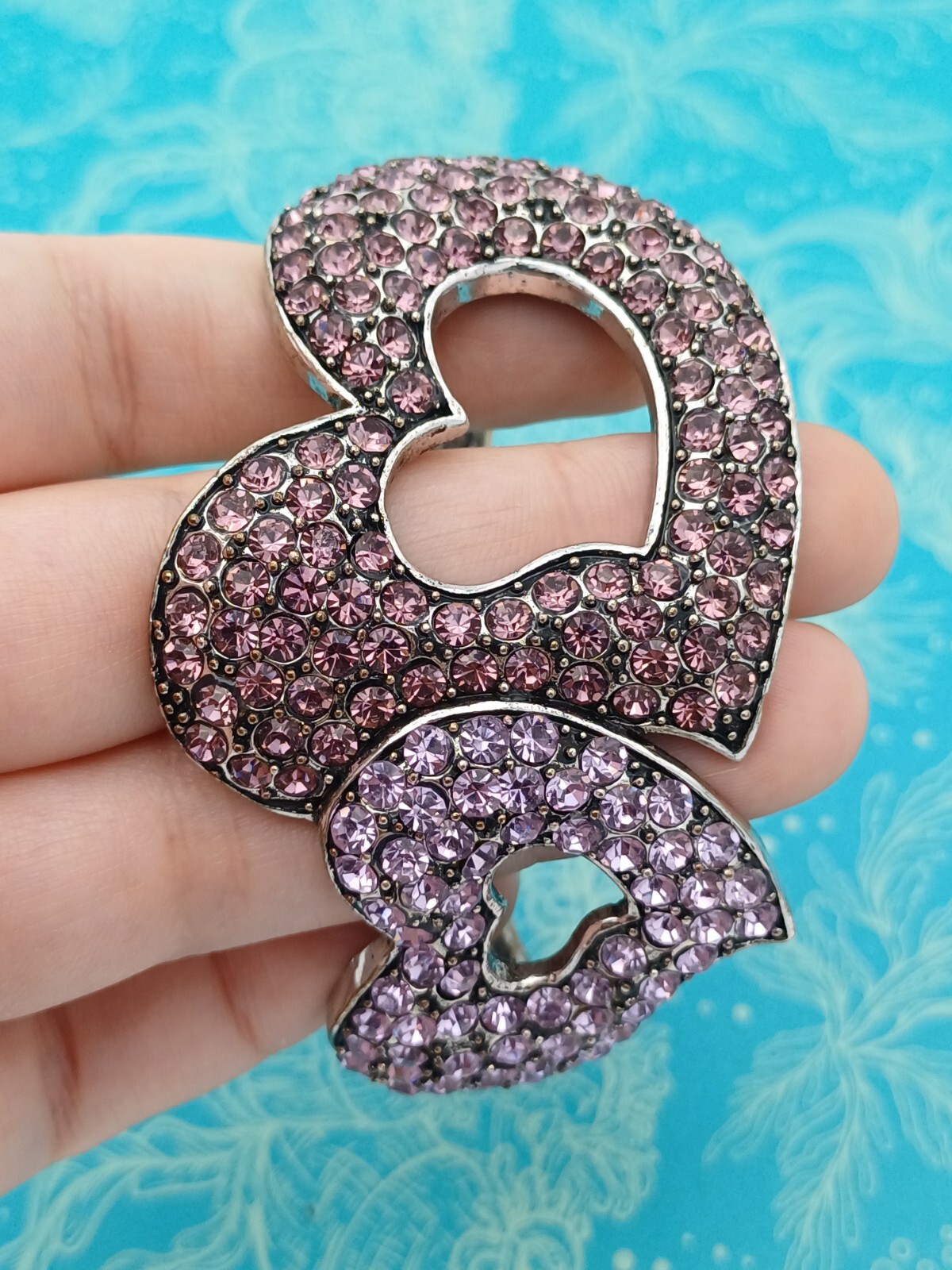 Stunning Statement Pink & Lilac Rhinestone Heart … - image 3