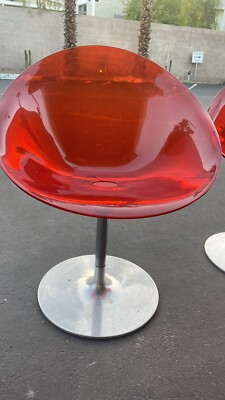 PAIR 2 RED Kartell EROS Phillipe Starck Acrylic Swivel Chairs