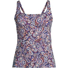 New Lands' End Square Neck Tankini Top 522608 Deep Sea Navy Retro Paisley