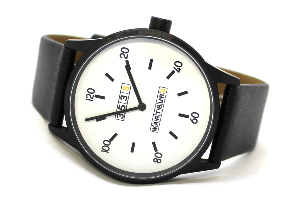 Wartburg 353S Herrenuhr Made in Germany Edelstahl IP Uhrband schwarz weiß 42mm - Bild 2 von 4