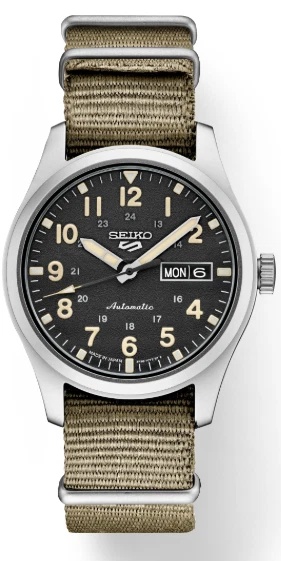 Seiko 5 Sports Black Dial with Beige Nylon Strap Men's Watch SRPG35K1