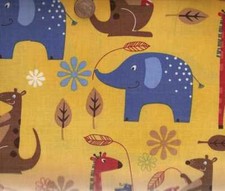 Playday yellow jungle animals giraffe elephant childrens Kaufman fabric